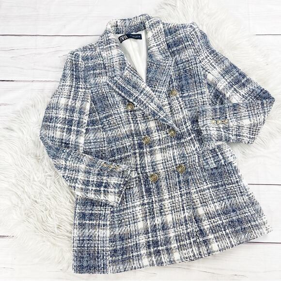 Zara Women's Casual Plaid Double-Breasted Texture Suit‎ Jacket Size M - Picture 6 of 8
